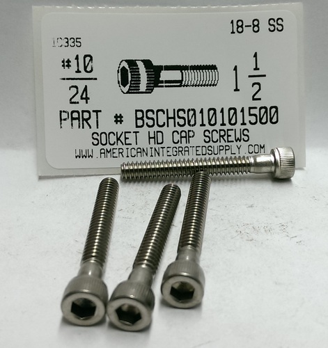 #10-24X1-1/2 SOCKET HEAD CAP SCREW 18-8 STAINLESS STEEL