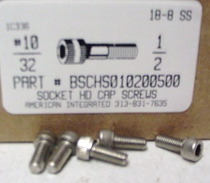 #10-32X1/2 SOCKET HEAD CAP SCREW 18-8 STAINLESS STEEL