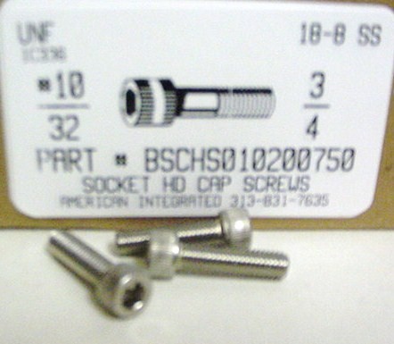 #10-32X3/4 SOCKET HEAD CAP SCREW 18-8 STAINLESS STEEL