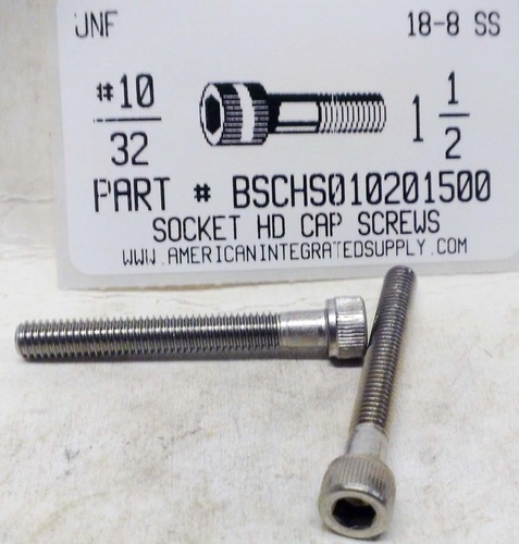 #10-32X1-1/2 SOCKET HEAD CAP SCREW 18-8 STAINLESS STEEL