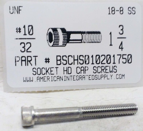 #10-32X1-3/4 SOCKET HEAD CAP SCREW 18-8 STAINLESS STEEL