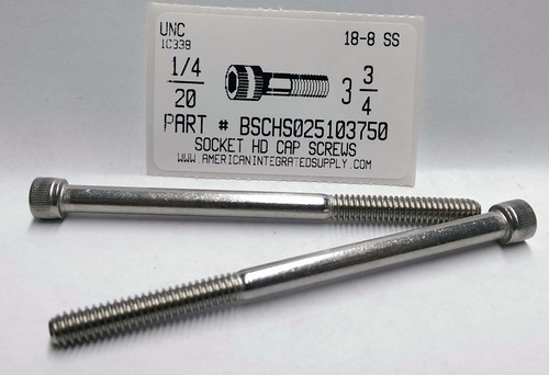 1/4-20X3-3/4 SOCKET HEAD CAP SCREW 18-8 STAINLESS STEEL