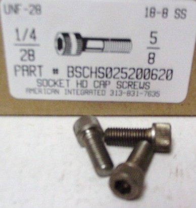 1/4-28X5/8 SOCKET HEAD CAP SCREW 18-8 STAINLESS STEEL
