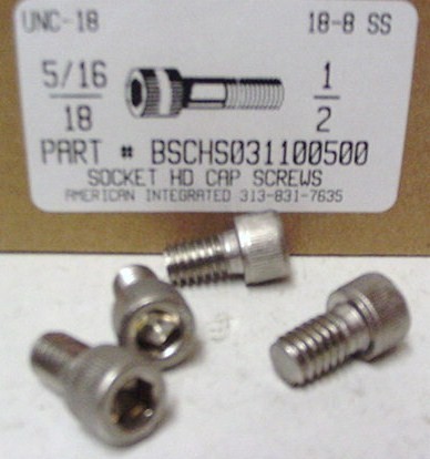5/16-18X1/2 SOCKET HEAD CAP SCREW 18-8 STAINLESS STEEL
