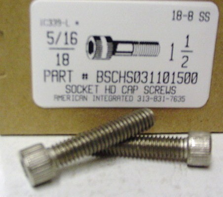 5/16-18X1-1/2 SOCKET HEAD CAP SCREW 18-8 STAINLESS STEEL