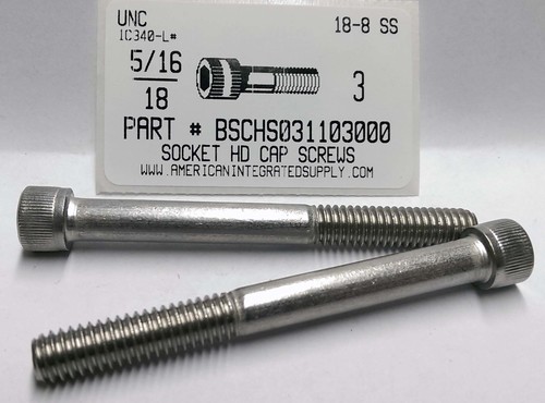5/16-18X3 SOCKET HEAD CAP SCREW 18-8 STAINLESS STEEL