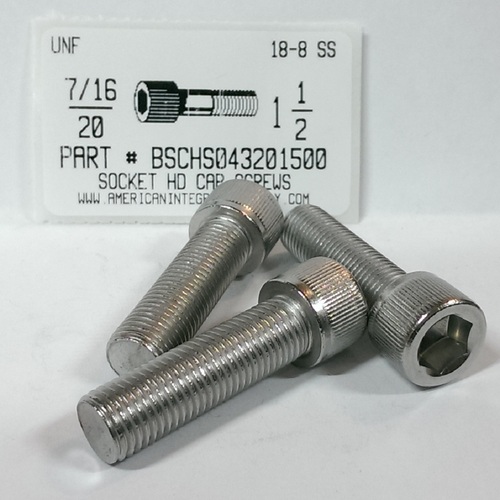 7/16-20X1-1/2 SOCKET HEAD CAP SCREW 18-8 STAINLESS STEEL