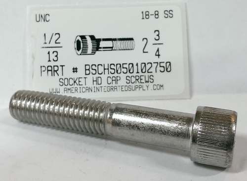 1/2-13X2-3/4 SOCKET HEAD CAP SCREW 18-8 STAINLESS STEEL