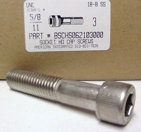5/8-11X3 SOCKET HEAD CAP SCREW 18-8 STAINLESS STEEL