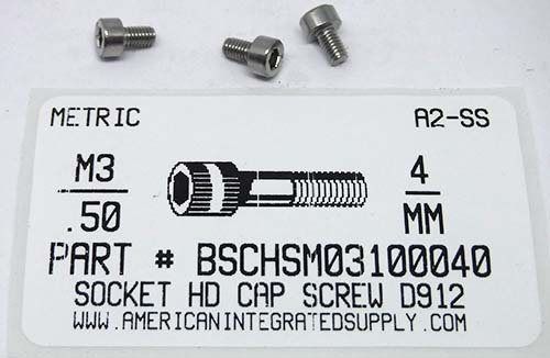 M3-.50X4mm SOCKET HEAD CAP SCREW A2 STAINLESS STEEL D912