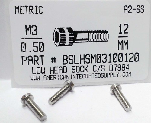 M3-.50X12mm SOCKET HEAD CAP SCREW A2 STAINLESS STEEL D912