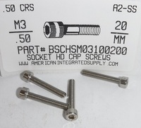 M3-.50X20mm SOCKET HEAD CAP SCREW A2 STAINLESS STEEL D912