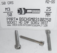 M3-.50X25mm SOCKET HEAD CAP SCREW A2 STAINLESS STEEL D912