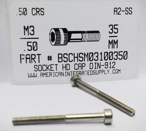 M3-.50X35mm SOCKET HEAD CAP SCREW A2 STAINLESS STEEL D912
