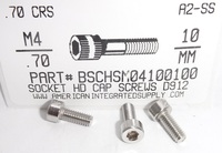 M4-.70X10mm SOCKET HEAD CAP SCREW A2 STAINLESS STEEL D912