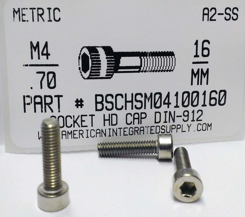M4-.70X16mm SOCKET HEAD CAP SCREW A2 STAINLESS STEEL D912