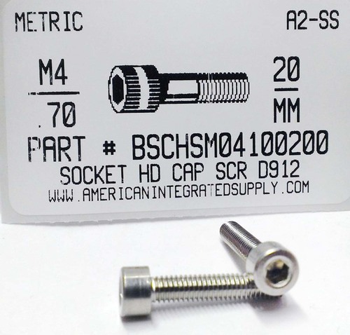 M4-.70X20mm SOCKET HEAD CAP SCREW A2 STAINLESS STEEL D912