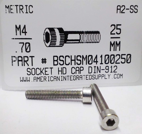 M4-.70X25mm SOCKET HEAD CAP SCREW A2 STAINLESS STEEL D912