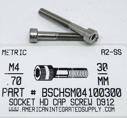 M4-.70X30mm SOCKET HEAD CAP SCREW A2 STAINLESS STEEL D912