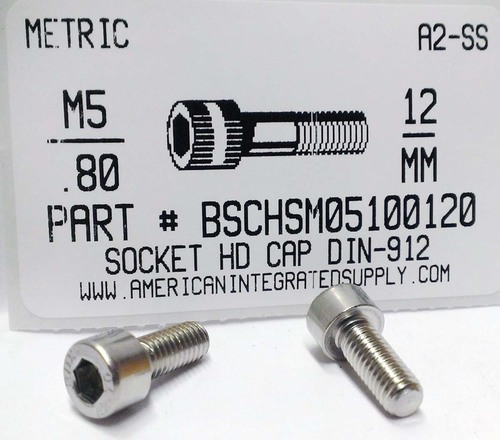 M5-.80X12mm SOCKET HEAD CAP SCREW A2 STAINLESS STEEL D912