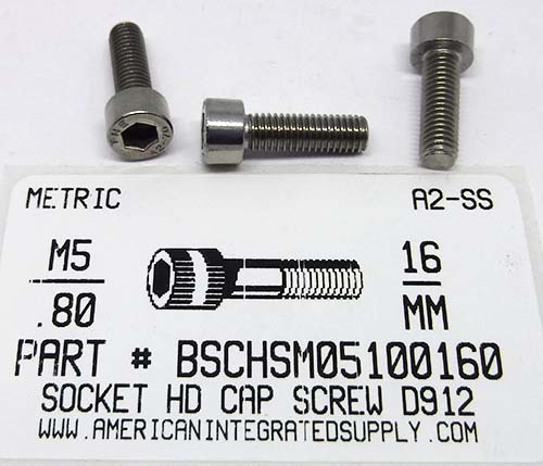 M5-.80X16mm SOCKET HEAD CAP SCREW A2 STAINLESS STEEL D912