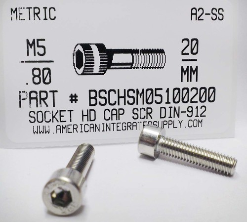 M5-.80X20mm SOCKET HEAD CAP SCREW A2 STAINLESS STEEL D912