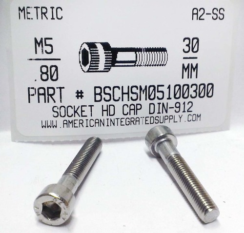M5-.80X30mm SOCKET HEAD CAP SCREW A2 STAINLESS STEEL D912