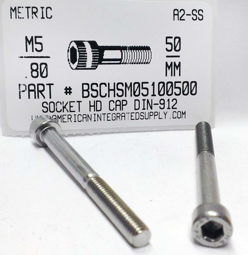 M5-.80X50mm SOCKET HEAD CAP SCREW A2 STAINLESS STEEL D912