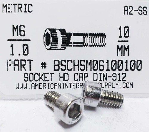 M6-1.00X10mm SOCKET HEAD CAP SCREW A2 STAINLESS STEEL D912