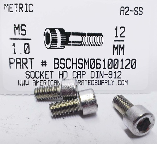 M6-1.00X12mm SOCKET HEAD CAP SCREW A2 STAINLESS STEEL D912