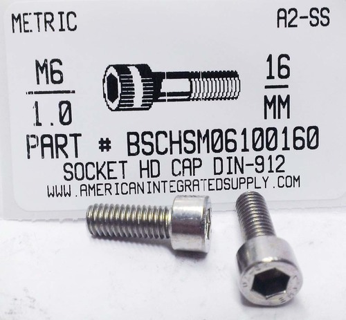 M6-1.00X16mm SOCKET HEAD CAP SCREW A2 STAINLESS STEEL D912