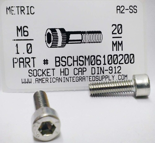 M6-1.00X20mm SOCKET HEAD CAP SCREW A2 STAINLESS STEEL D912