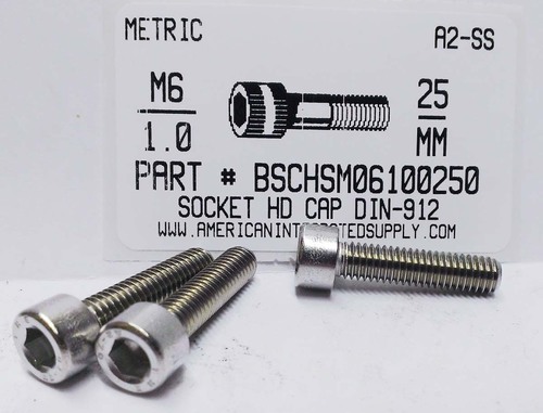 M6-1.00X25mm SOCKET HEAD CAP SCREW A2 STAINLESS STEEL D912