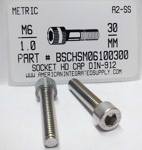 M6-1.00X30mm SOCKET HEAD CAP SCREW A2 STAINLESS STEEL D912