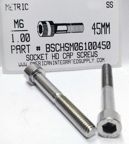 M6-1.00X45mm SOCKET HEAD CAP SCREW A2 STAINLESS STEEL D912