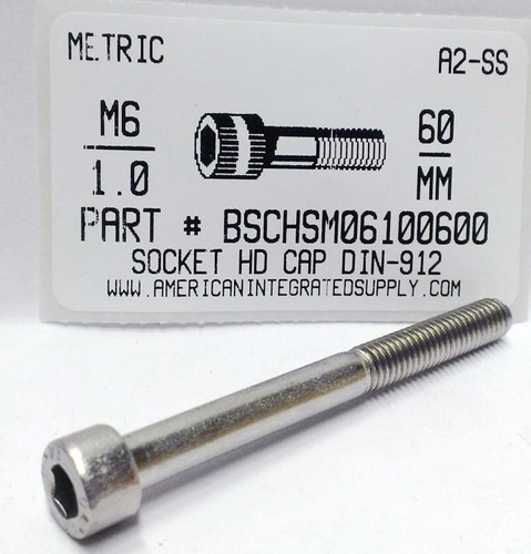 M6-1.00X60mm SOCKET HEAD CAP SCREW A2 STAINLESS STEEL D912