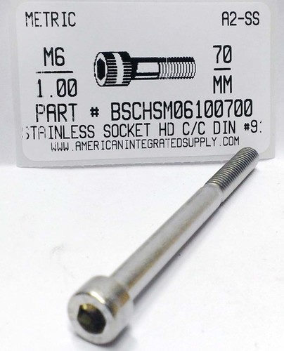 M6-1.00X70mm SOCKET HEAD CAP SCREW A2 STAINLESS STEEL D912