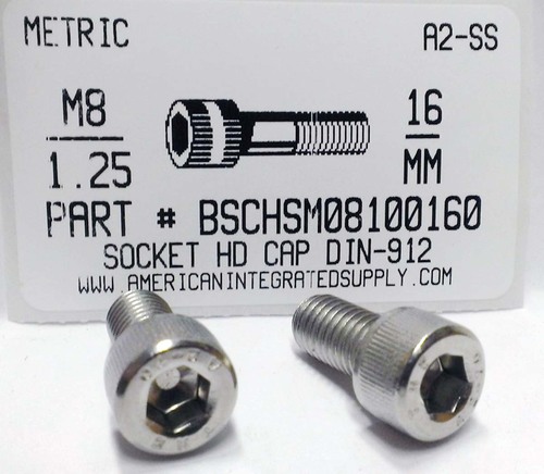 M8-1.25X16mm SOCKET HEAD CAP SCREW A2 STAINLESS STEEL D912