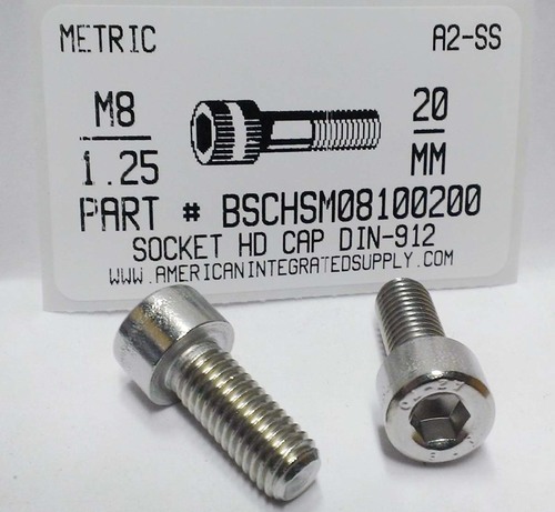 M8-1.25X20mm SOCKET HEAD CAP SCREW A2 STAINLESS STEEL D912