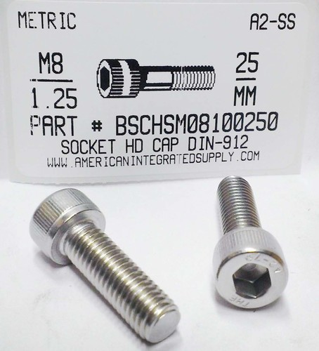 M8-1.25X25mm SOCKET HEAD CAP SCREW A2 STAINLESS STEEL D912