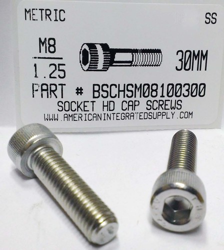 M8-1.25X30mm SOCKET HEAD CAP SCREW A2 STAINLESS STEEL D912