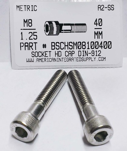 M8-1.25X40mm SOCKET HEAD CAP SCREW A2 STAINLESS STEEL D912