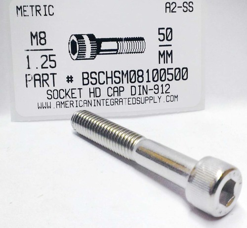 M8-1.25X50mm SOCKET HEAD CAP SCREW A2 STAINLESS STEEL D912