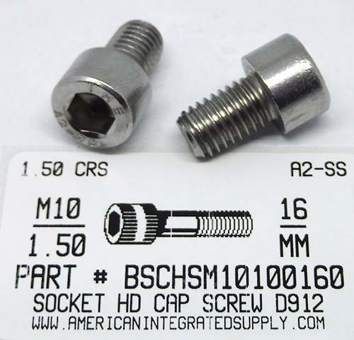M10-1.50X16mm SOCKET HEAD CAP SCREW A2 STAINLESS STEEL D912