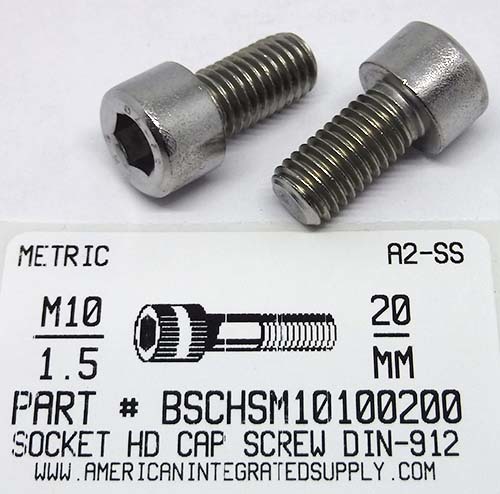 M10-1.50X20MM SOCKET HEAD CAP SCREW A2 STAINLESS STEEL D912