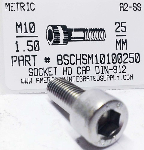 M10-1.50X25mm SOCKET HEAD CAP SCREW A2 STAINLESS STEEL D912
