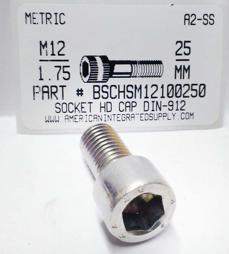 M12-1.75X25mm SOCKET HEAD CAP SCREW A2 STAINLESS STEEL D912