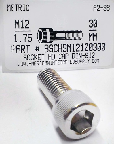 M12-1.75X30mm SOCKET HEAD CAP SCREW A2 STAINLESS STEEL D912