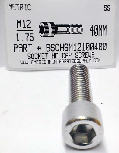 M12-1.75X40mm SOCKET HEAD CAP SCREW A2 STAINLESS STEEL D912