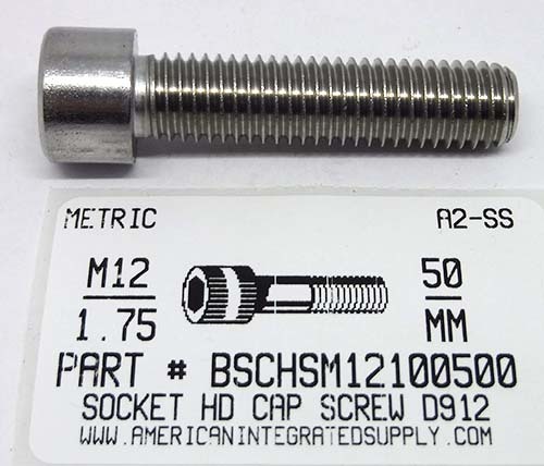 M12-1.75X50MM SOCKET HEAD CAP SCREW A2 STAINLESS STEEL D912